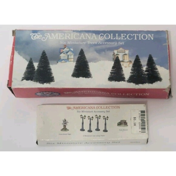 Americana Liberty Falls 6 Mini Trees 6 Miniature Accessory Set Christmas Decor - Picture 1 of 11